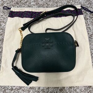 Tory Burch McGraw Green Camera Leather Crossbody Bag